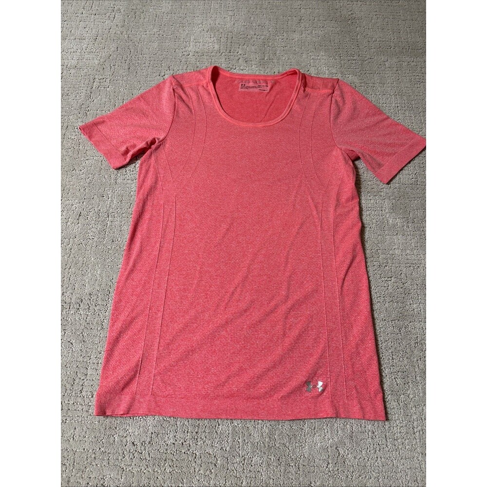 Under Armour Threadborne Fitted Seamless Short Sleeve Coral Pink Womens Size S